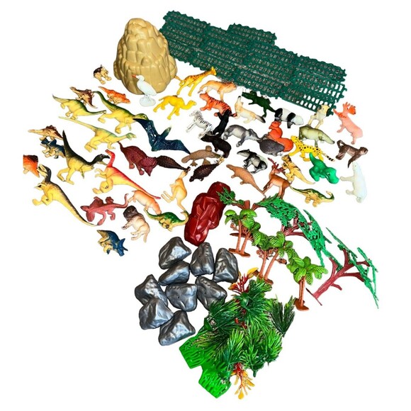 Jurassic Dinosaur Zoo Animal Figures Play Set with Mat 50+ PCS Realistic - Picture 12 of 14